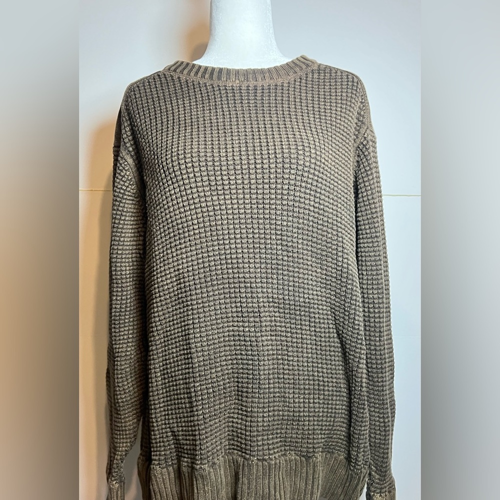 Levi Strauss & Co Waffle Knit Cotton Sweater XL Brown Crewneck Cozy